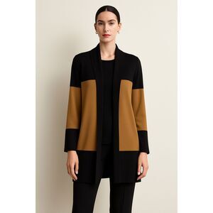Misook Colorblock Open Front Knit Blazer in Tan and Black XS NWOT
